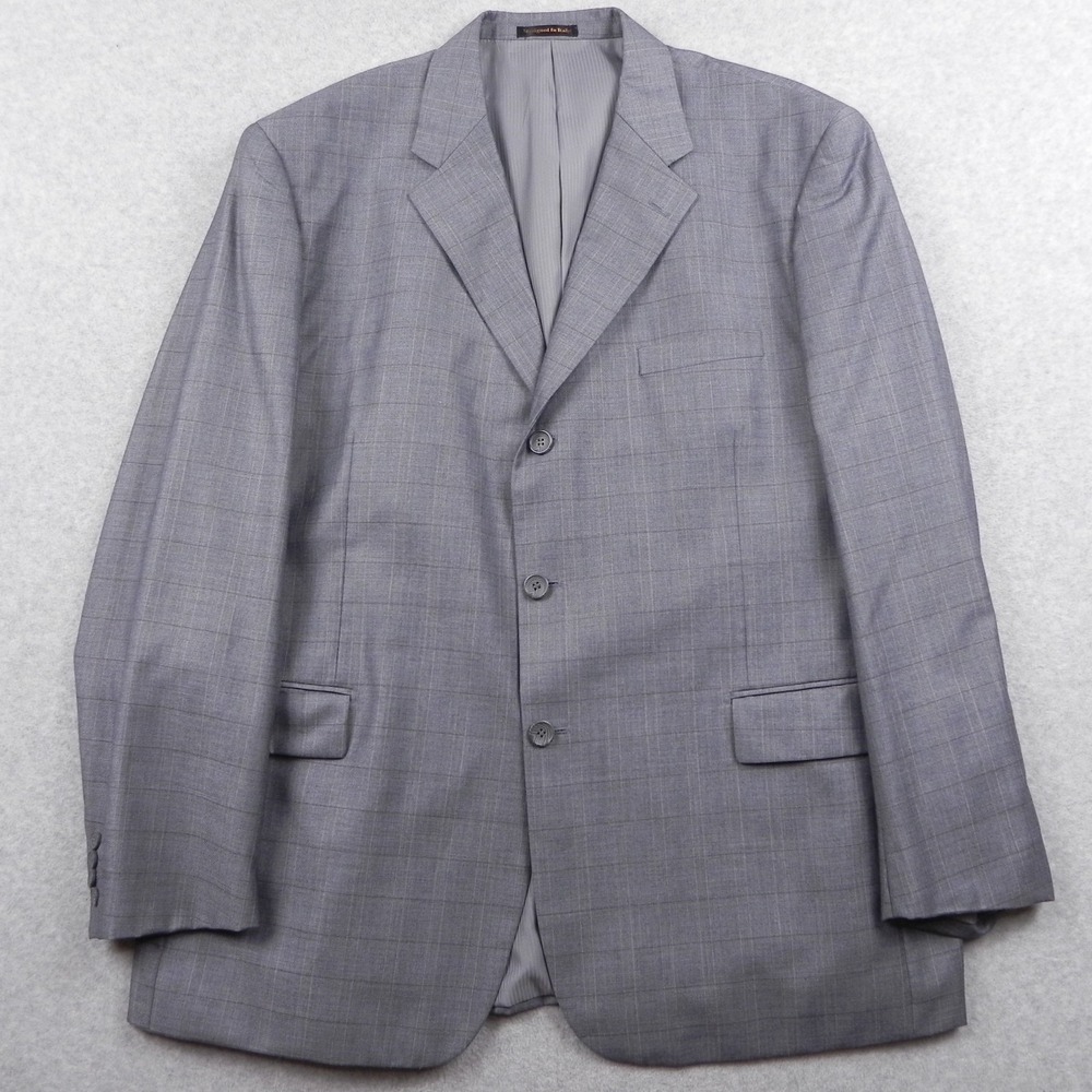 Vinci Blazer Mens 50L 3-Button Suit Jacket Sport Coat Business Formal Gray Plaid